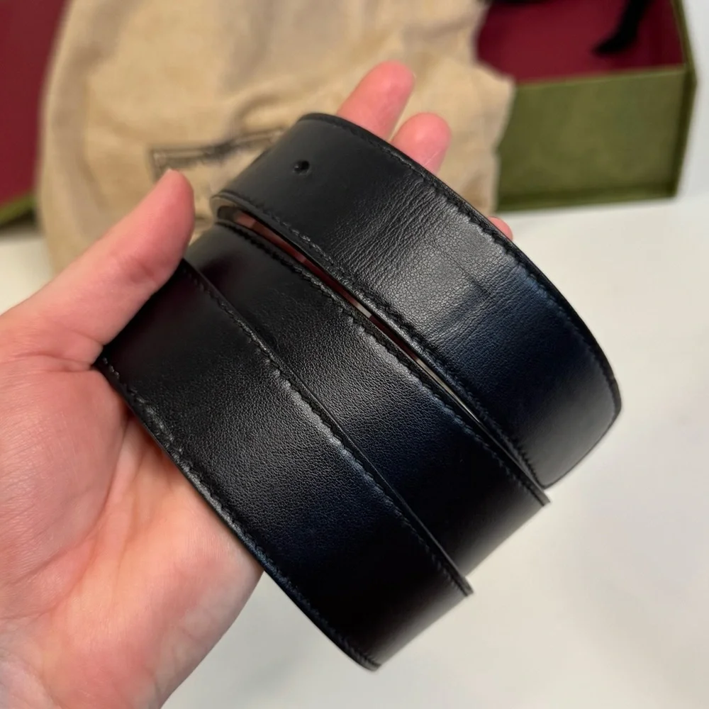 Gucci GG Marmont black gold tan reversible women’s belt - Picture 9 of 13